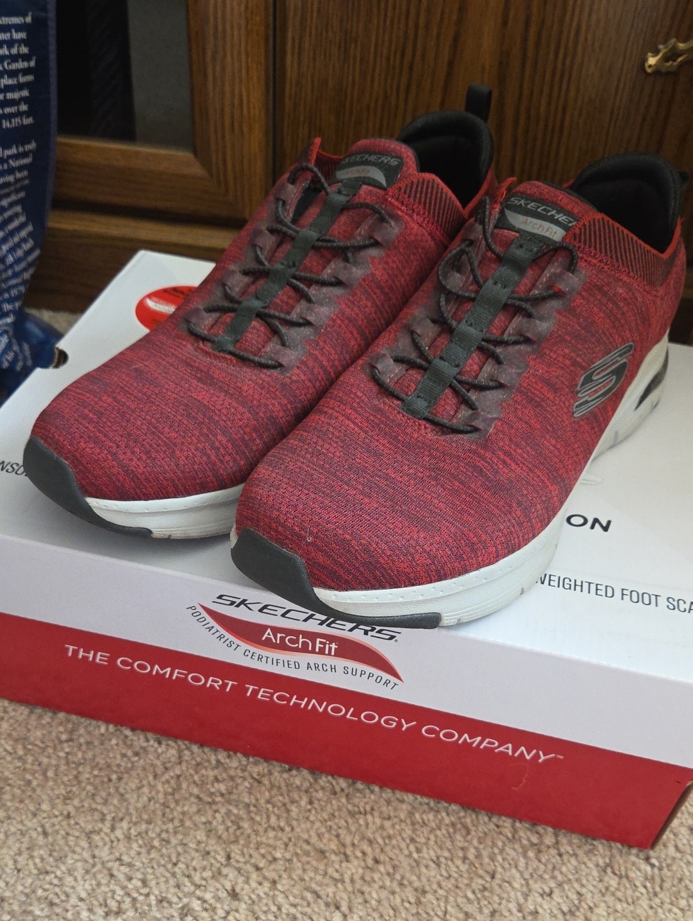 Skechers Red Knit Lace-Up Arch Fit Sneakers